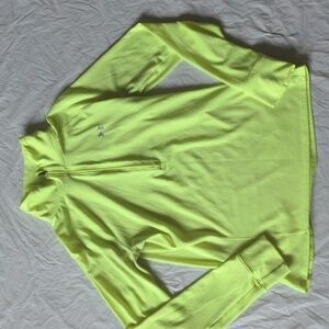 Under Armour Semi Fitted Neon Yellow Long Sleeve 1/4 Zip Athletic Top Size M